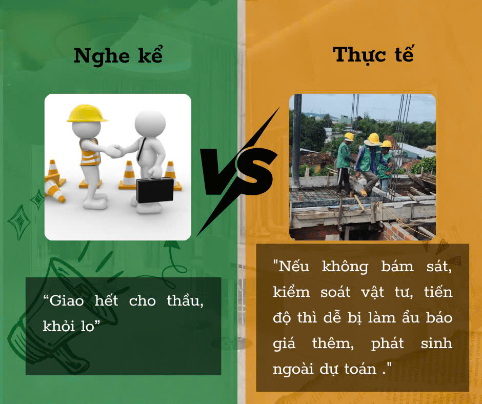 Chủ nhà kiểm tra tiến độ công trình cùng nhà thầu trong thực tế thi công