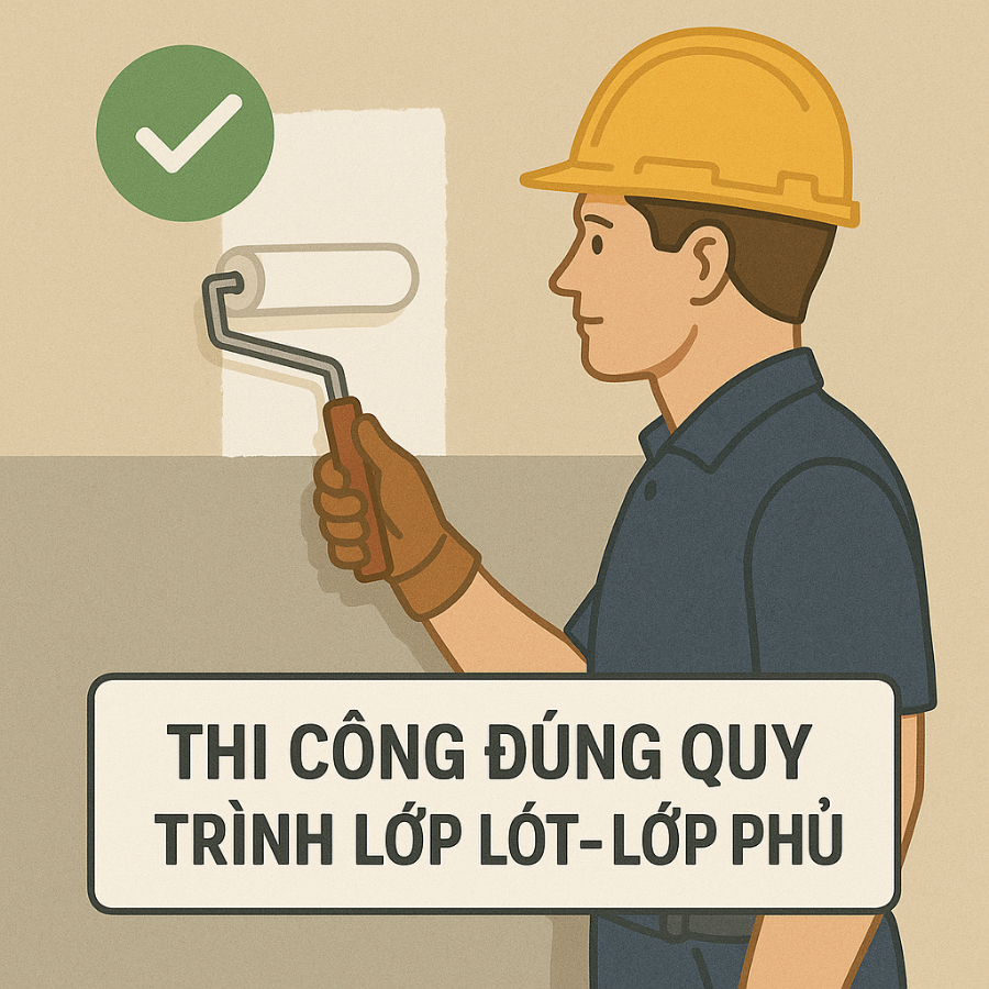 Công nhân thi công lớp sơn lót trước khi sơn phủ tường nhà