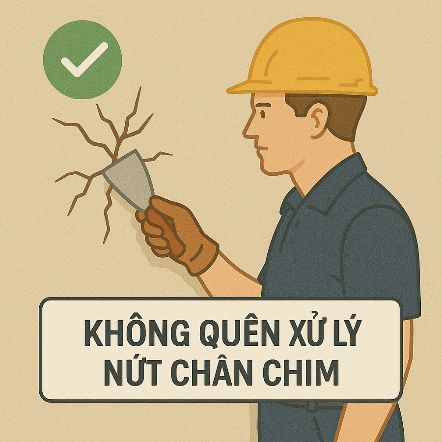 Vết chân chim trên tường được xử lý trước khi thi công sơn hoàn thiện